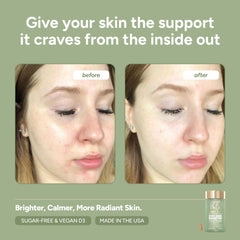 Halo Beauty Kiwi Seed Booster daily-dose bottle on vanity