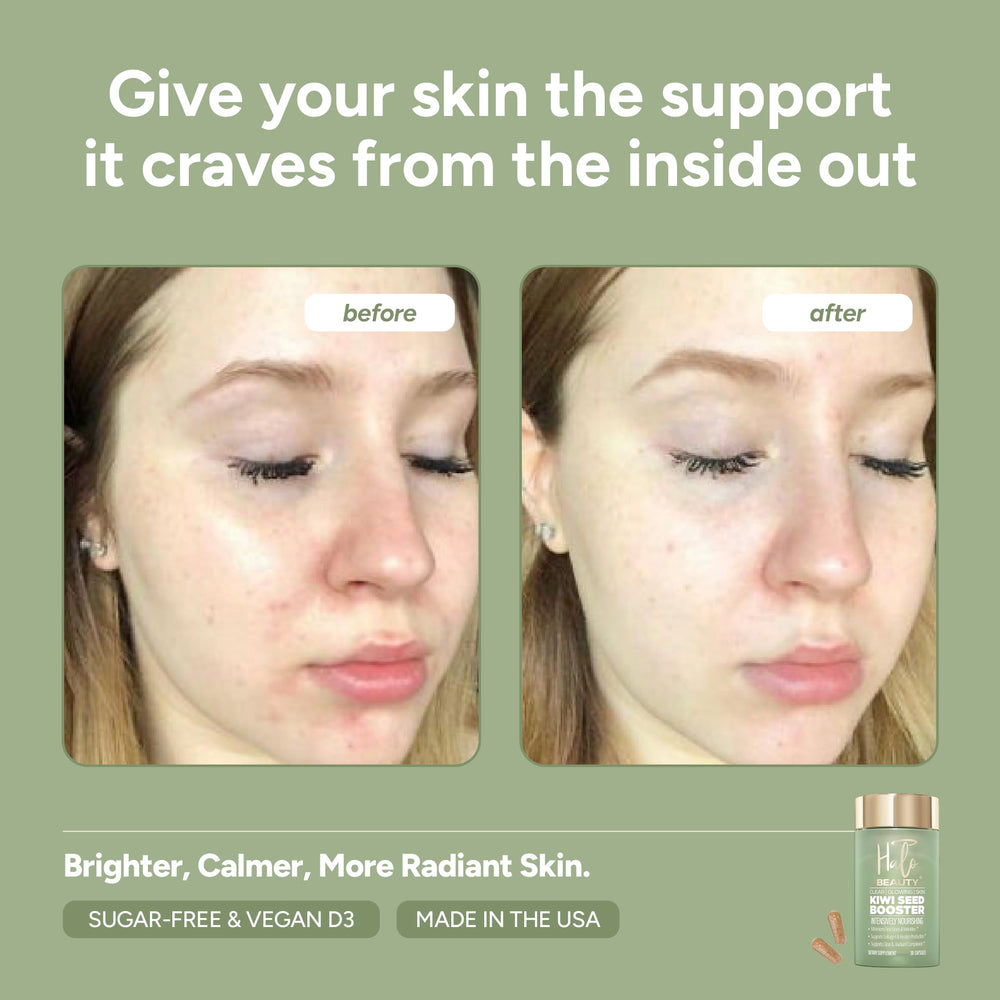 Halo Beauty Kiwi Seed Booster refill pack to reduce packaging waste.