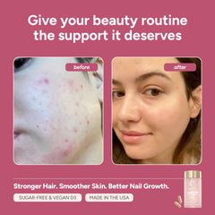 Halo Beauty label close-up with ingredients biotin, saw palmetto, ceramides