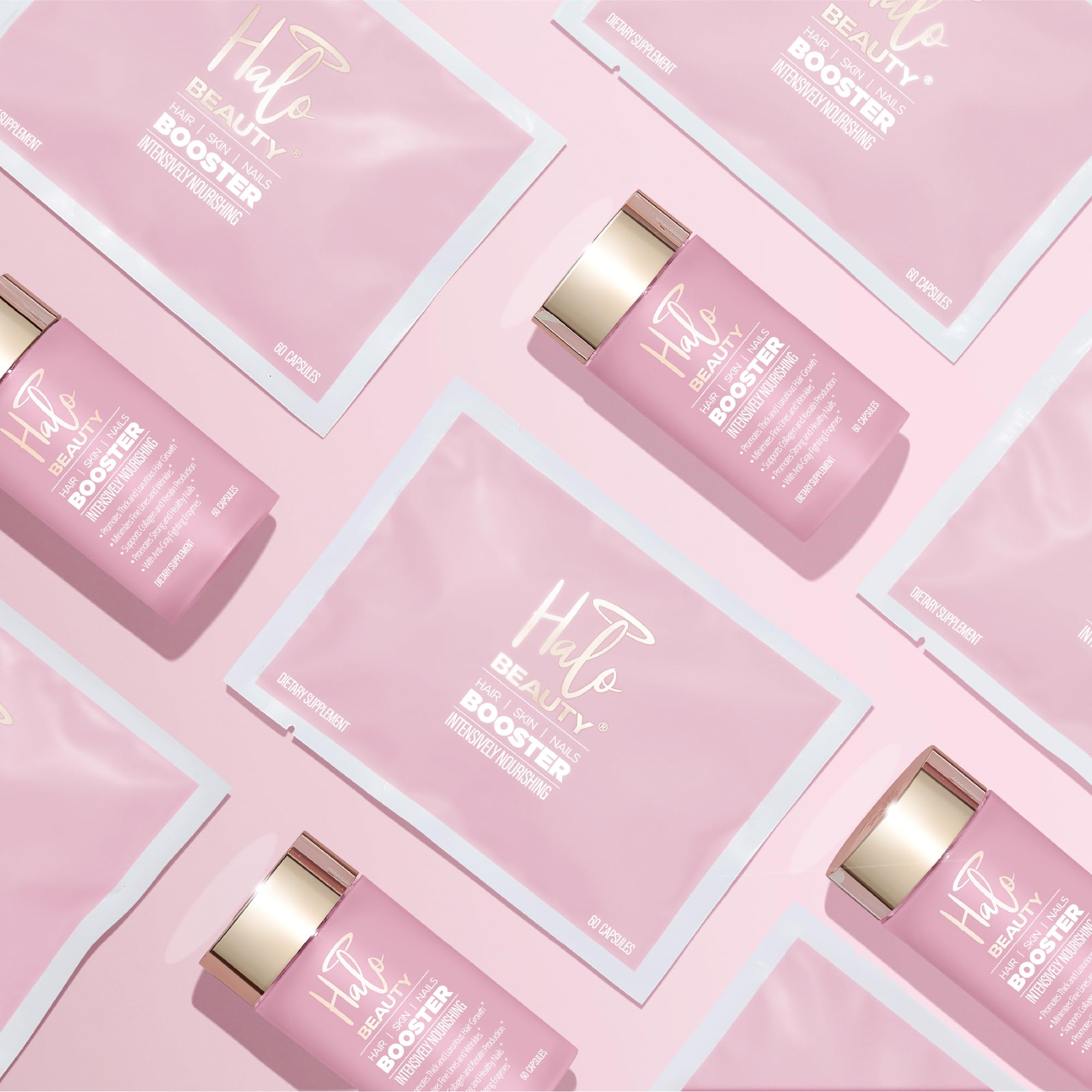 Halo Beauty vegan capsules in glass bottle for plant-based wellness