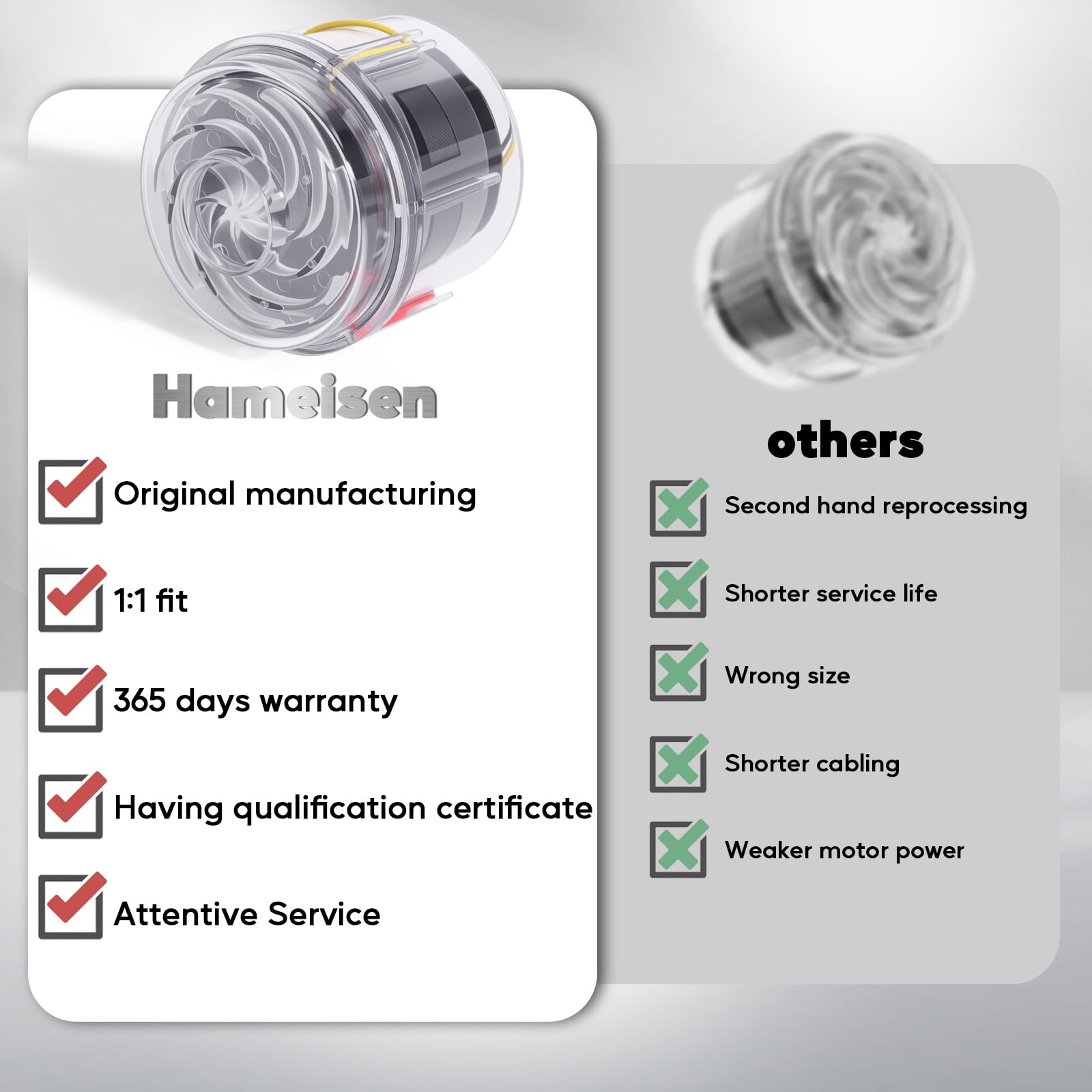 Hameisen CPAP motor AirSense S9 side view showing compact profile for easy replacement