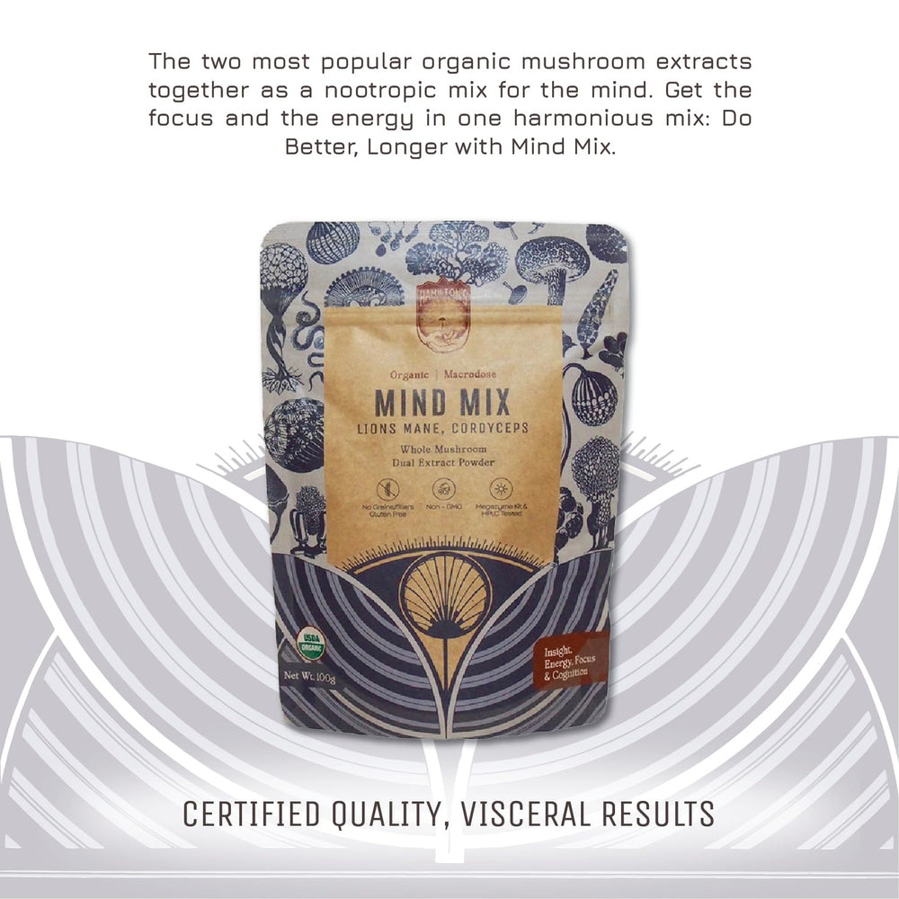 Closeup of Hamilton's Mind Mix powder showing rich texture ready to dissolve.