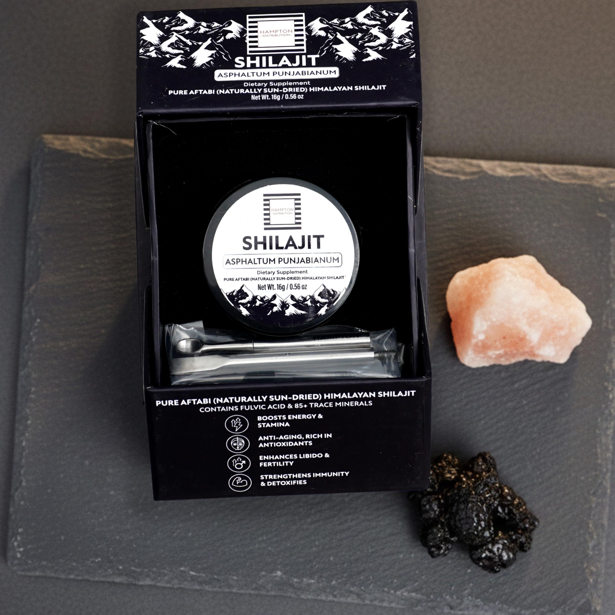 Hampton Himalayan Shilajit Resin in light-resistant glass bottle preserves freshness.