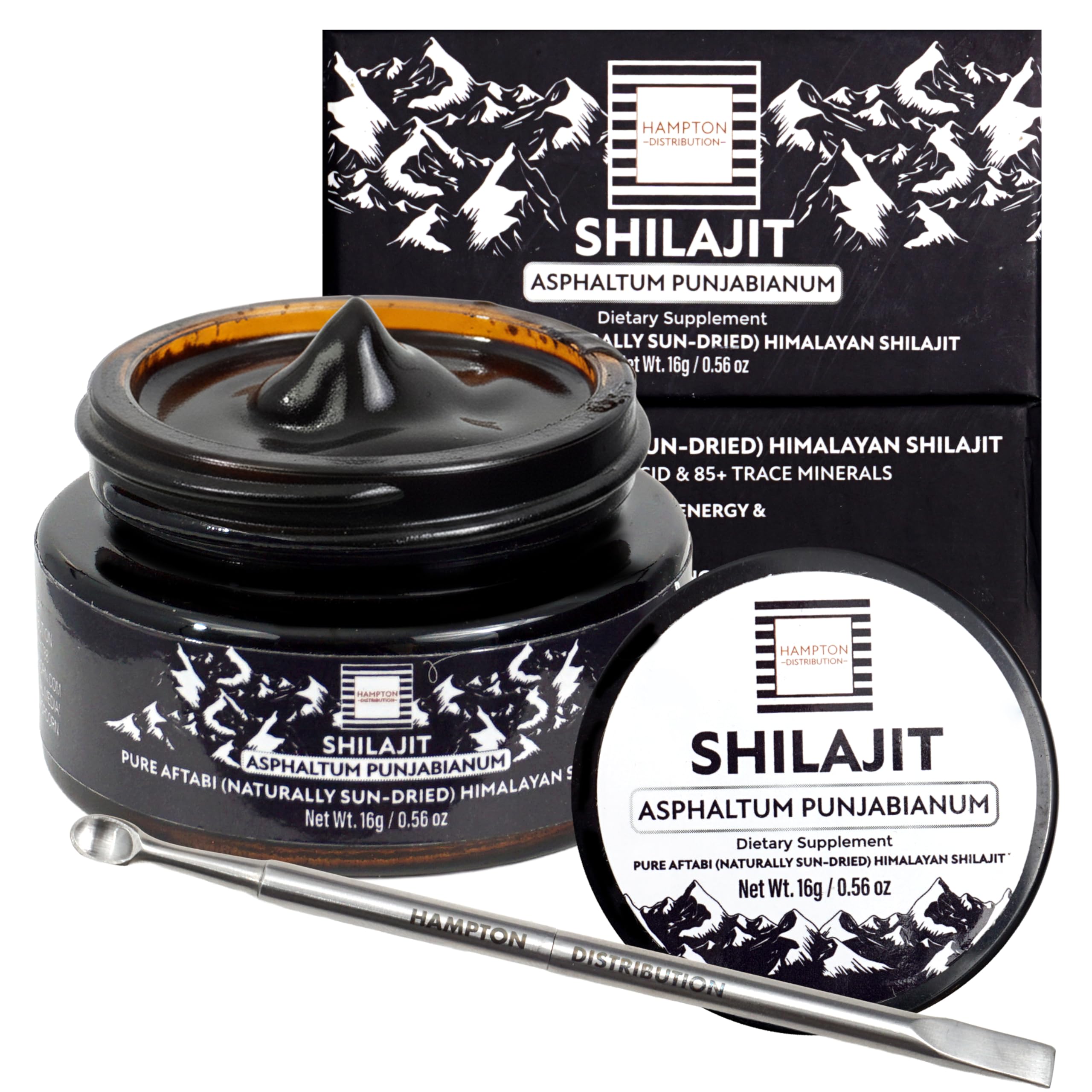 Hampton Pure Aftabi Himalayan Shilajit Resin 16g jar ready for daily energy support.