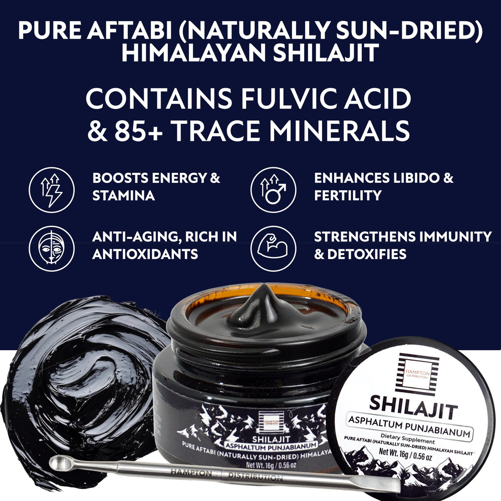 Hampton Shilajit Resin 400mg serving spoon demonstrates precise dosage for consistent use.
