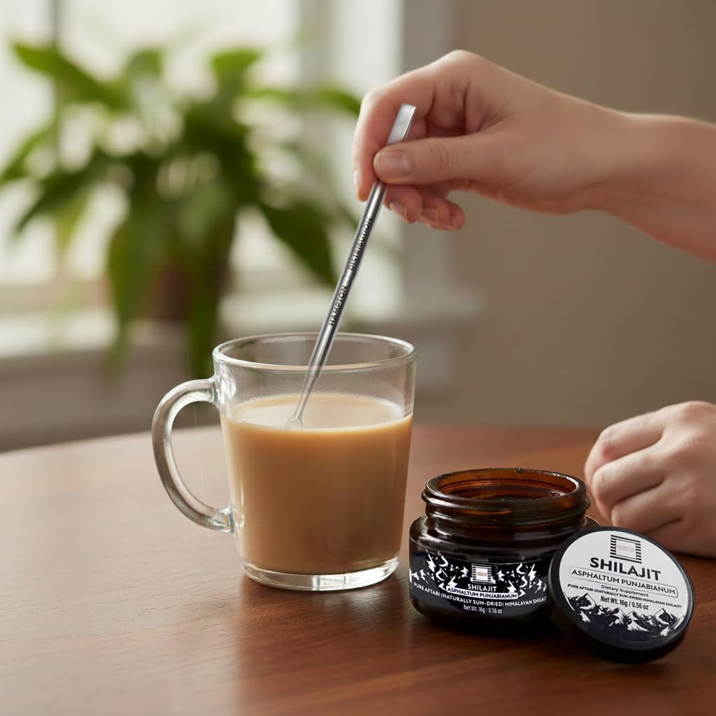 Hampton Shilajit Resin dissolving in warm water shows easy mixing.