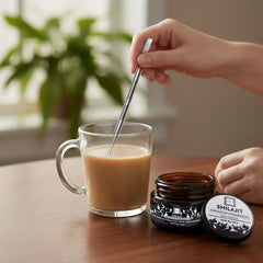 Hampton Shilajit Resin dissolving in warm water shows easy mixing.