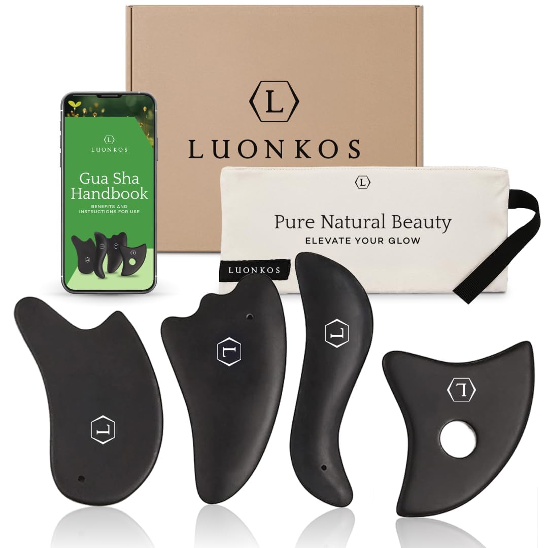 Hana Emi LUONKOS gua sha face tool, large black, smooth edges for precise contouring
