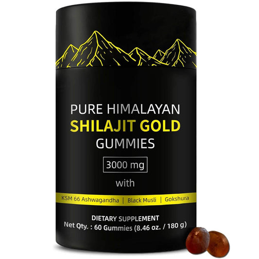 Hanachi Shilajit Gummies bottle showing Himalayan-source formula for daily energy.