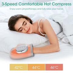 Hand Massager demonstrates compression action soothing fingers and joints.
