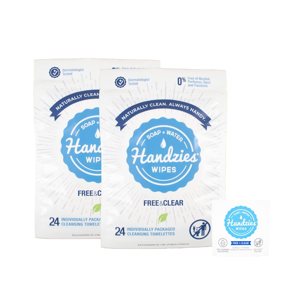 Handzies natural soap and water wipes in a 24-count single-pack for quick cleansing.