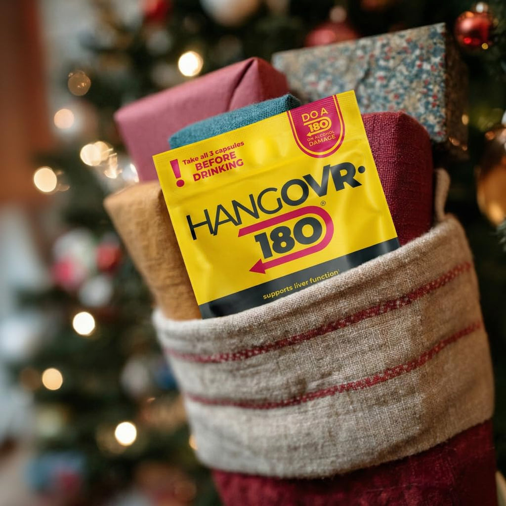 Hangovr-180 Tri-Power night-out scene implying post-event recovery support.