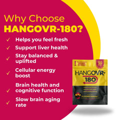 Hangovr-180 Tri-Power single-serving pouch front ideal for travel and events.