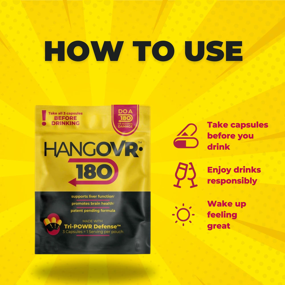 Hangovr-180 Tri-Power travel pack packaging designed for on-the-go wellness.