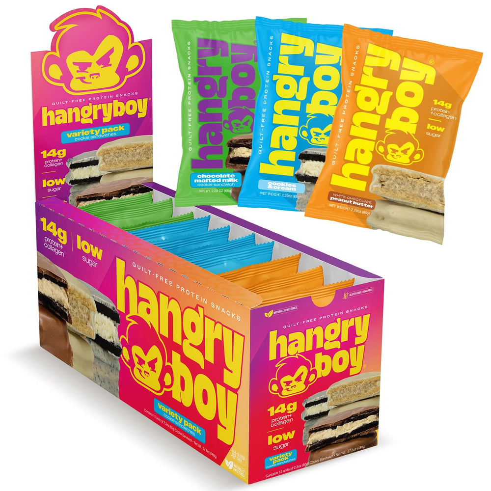 Hangryboy Protein Cookie Sandwich packaging shows branding and on-the-go appeal