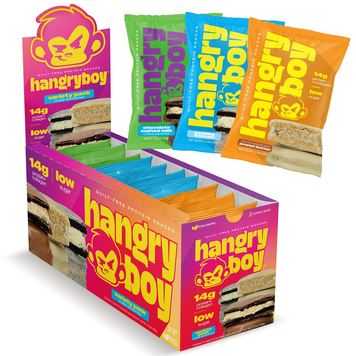 Hangryboy Protein Cookie Sandwich packaging shows branding and on-the-go appeal