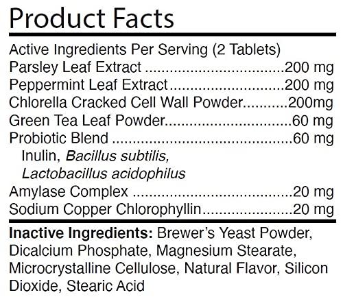 Hank and Harley Fresh Breath TABS with green ingredients like chlorophyll for natural deodorizing.