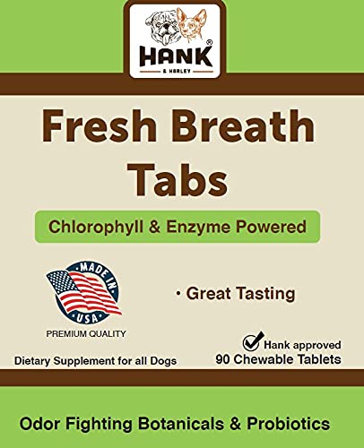 Hank and Harley Fresh Breath TABS bottle labeled Made in USA.