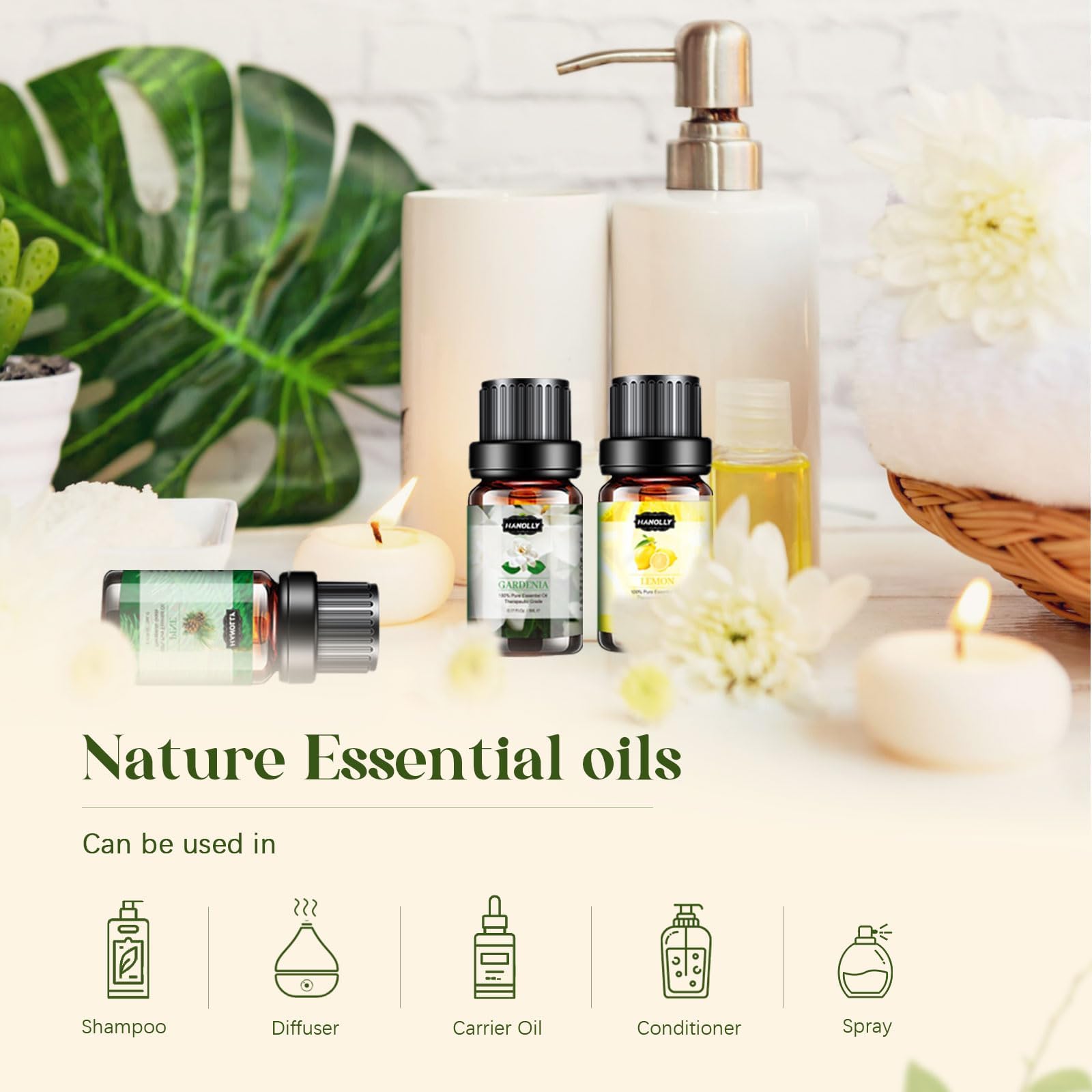 Diffuser-ready Hanolly oils for smooth aromatherapy diffusion in any room.