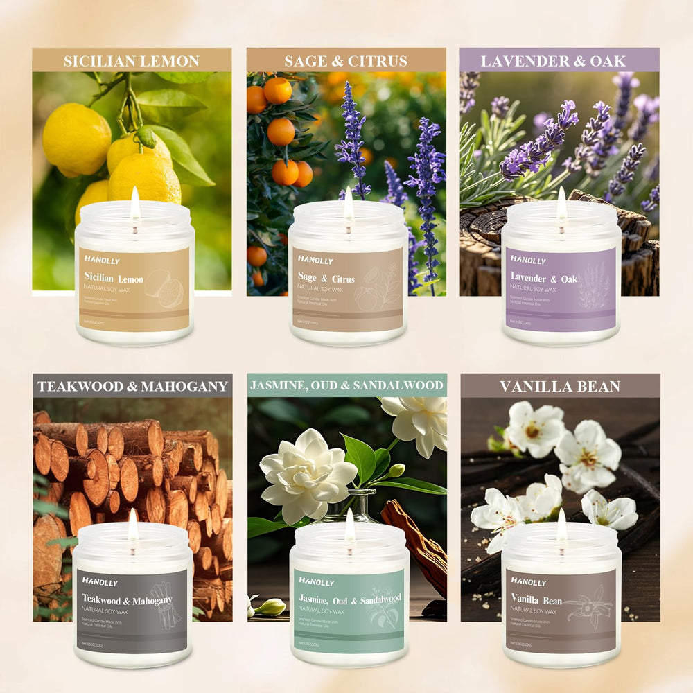 Hanolly 12-pack candles Sicilian Lemon visual brightens spaces with refreshing scent.