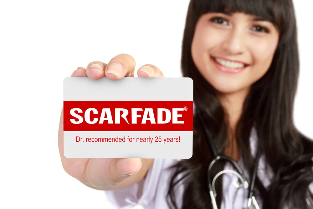 Hanson Skincare silicone scar ointment near face hints at facial scar prevention and care.