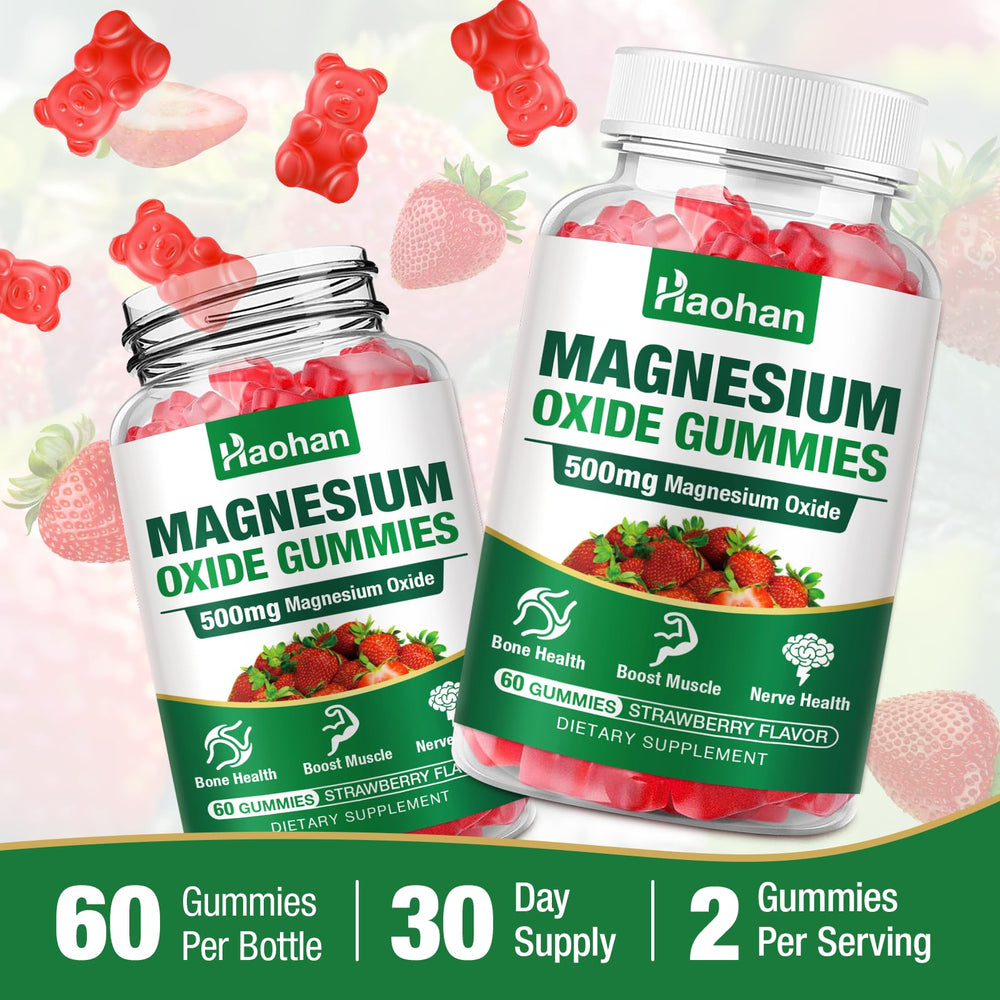 Haohan Magnesium Oxide Gummies vegan symbol label signals cruelty-free choice.