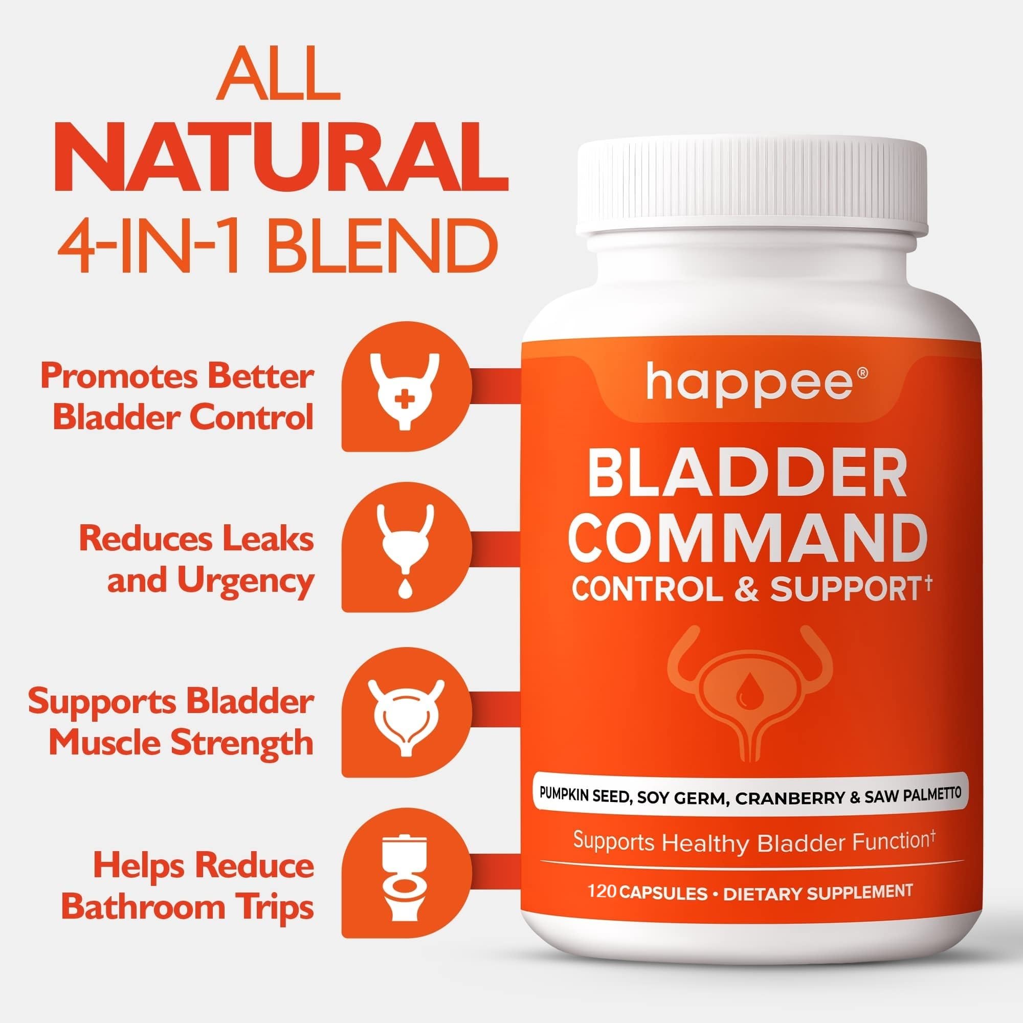 Happee Bladder Command capsules close-up, easy-to-swallow daily capsules