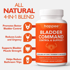 Happee Bladder Command capsules close-up, easy-to-swallow daily capsules