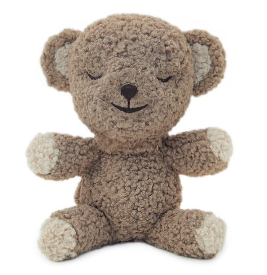 Happiest Baby SNOObear plush in cocoa woolly texture, comforting for naps.