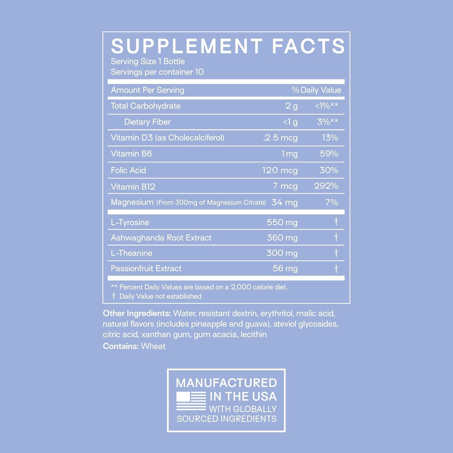 Happy Aging ashwagandha shot label highlighting adaptogenic support for calm daily feel