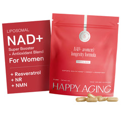 Happy Aging Essential Longevity bottle pour for easy daily dosing and vitality.