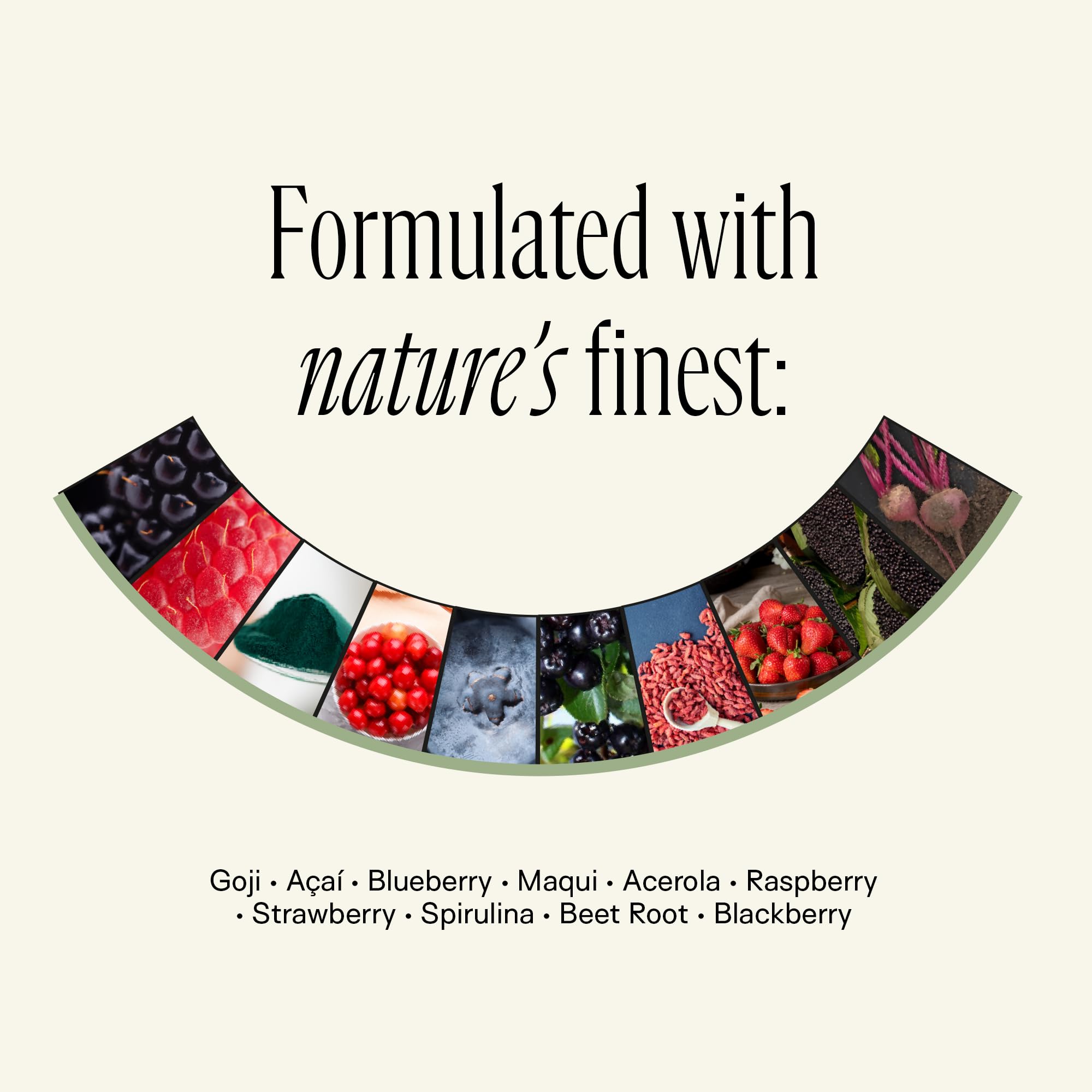 Happy Aging Essential Longevity fruit blend closeup hints at skin hydration and radiance.