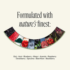 Happy Aging Essential Longevity fruit blend closeup hints at skin hydration and radiance.