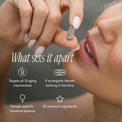 Happy Aging NAD supplement capsules close-up highlighting antioxidant ingredients for wellness.