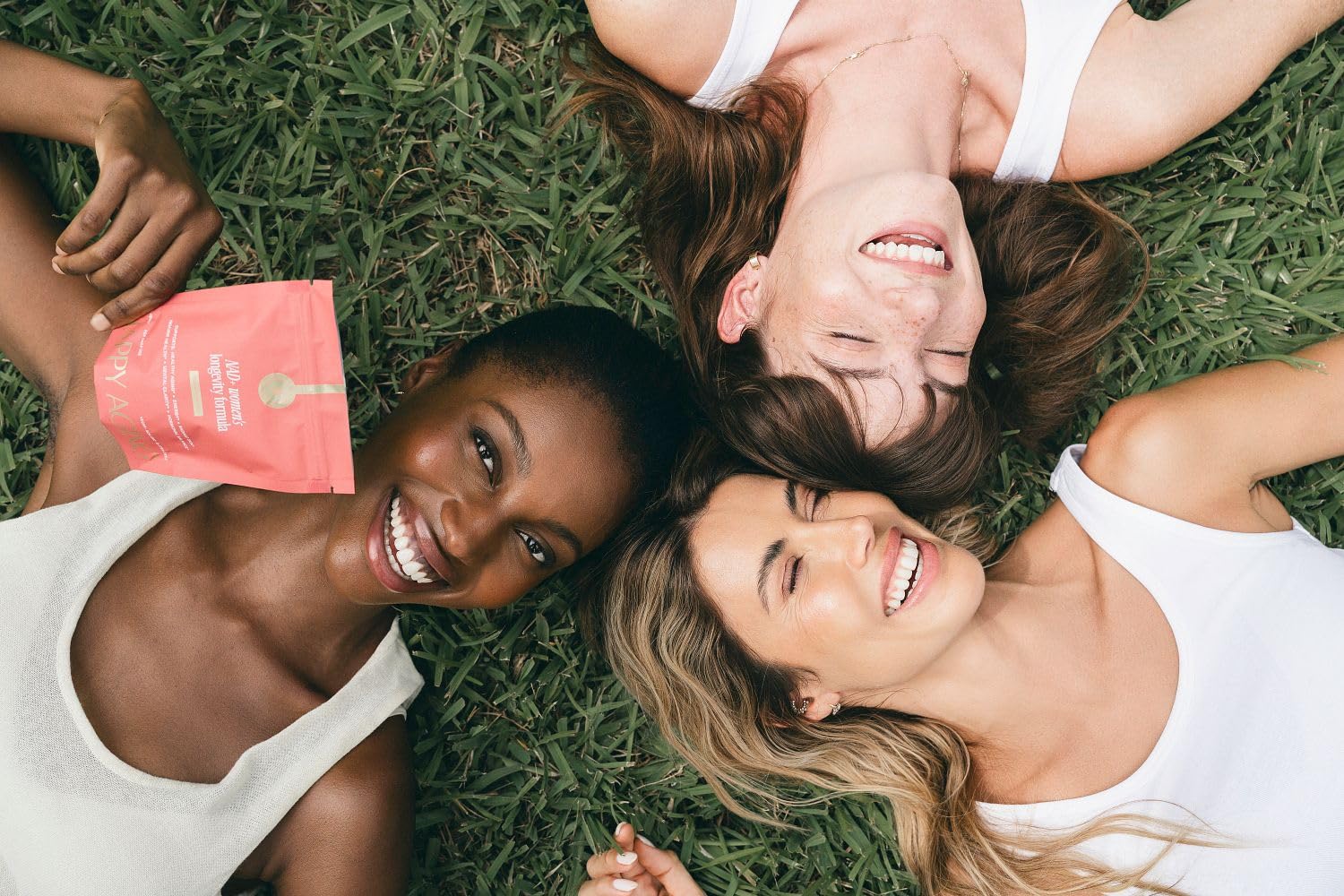 Happy Aging NAD supplement box opened to ingredient list and benefits.