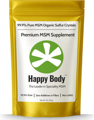 Happy Body Organic Sulfur Crystals packaging, pure MSM for clean intake