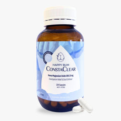 Happy Bum CostaClear bottle demonstrates gentle constipation relief for travel.