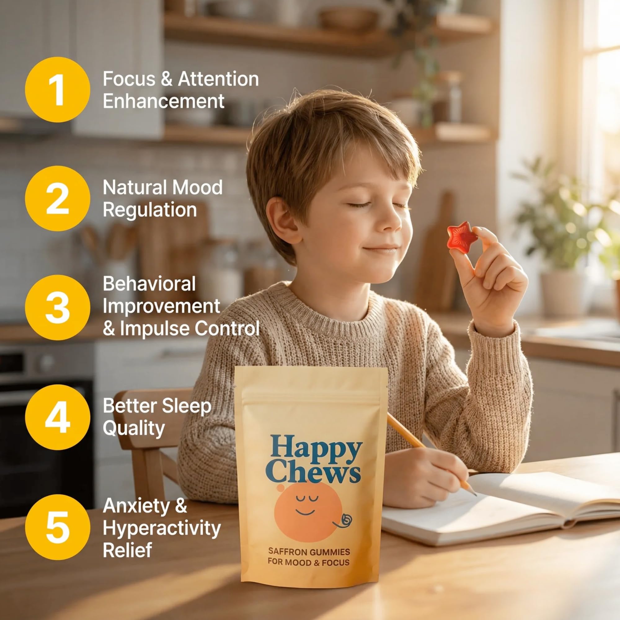 Happy Chews saffron gummies for kids gummies closeup with berry flavor