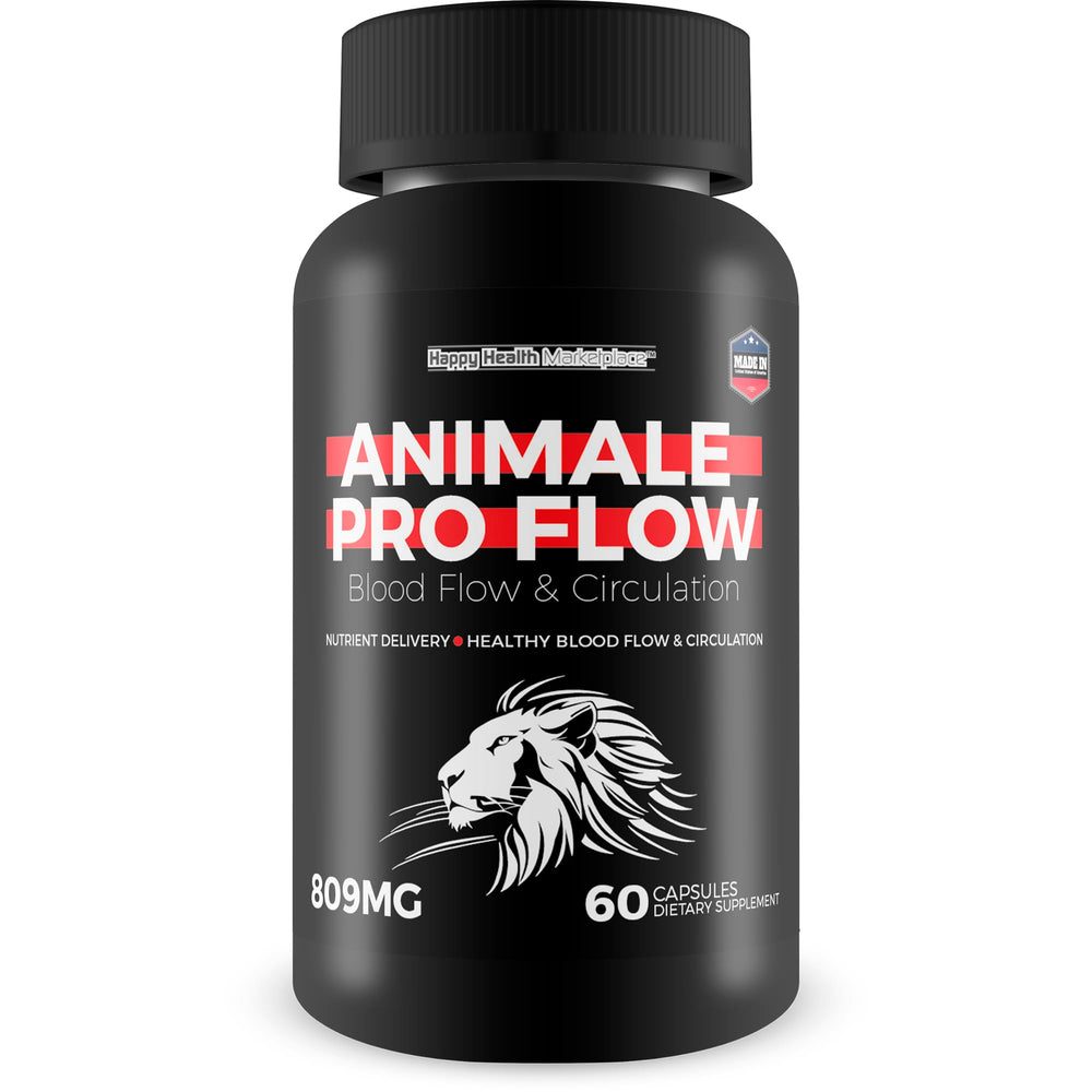 Happy Health Animale Pro Flow bottle cap close-up highlighting premium blood flow support.
