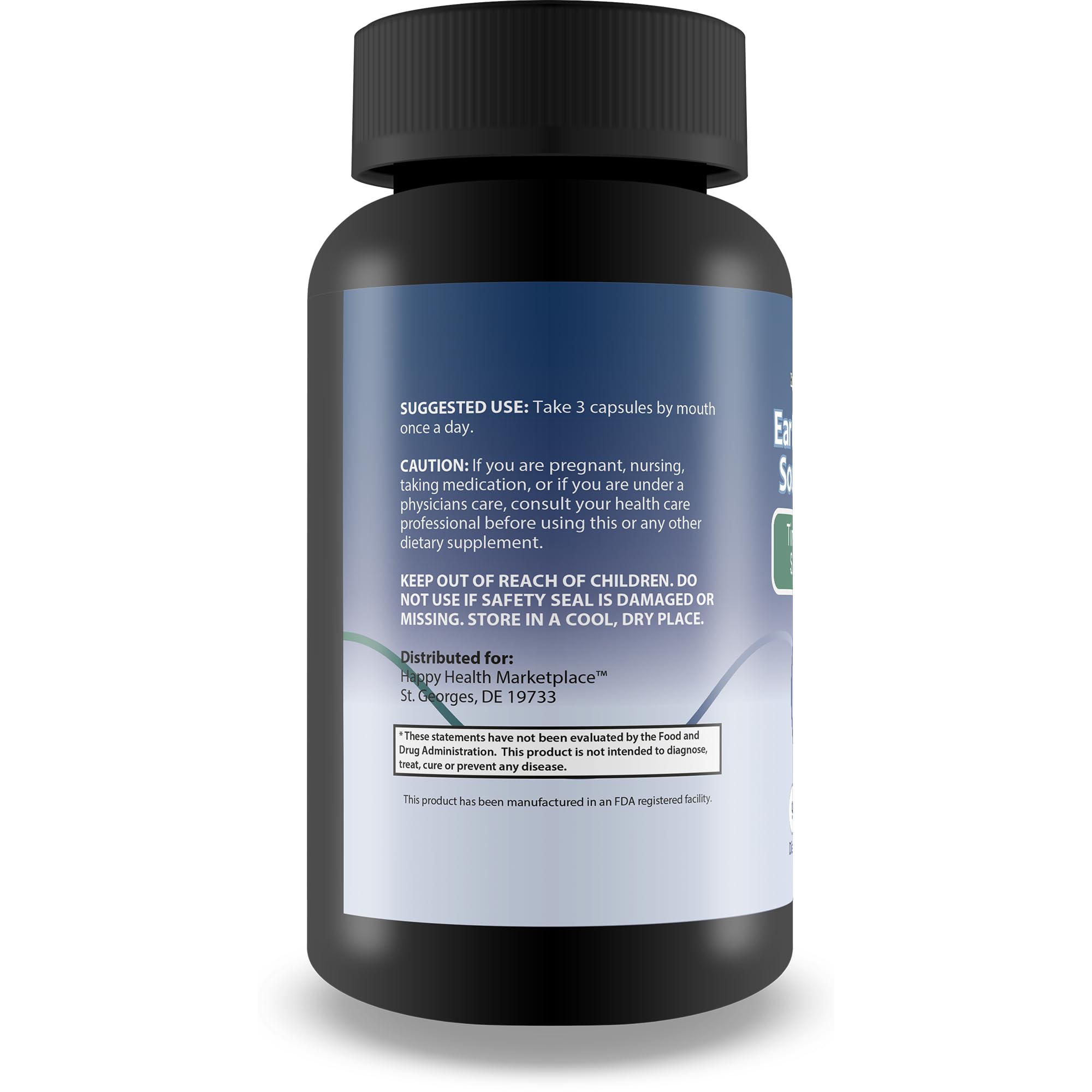 Ear Echo Ease label highlights ingredients for ear health.