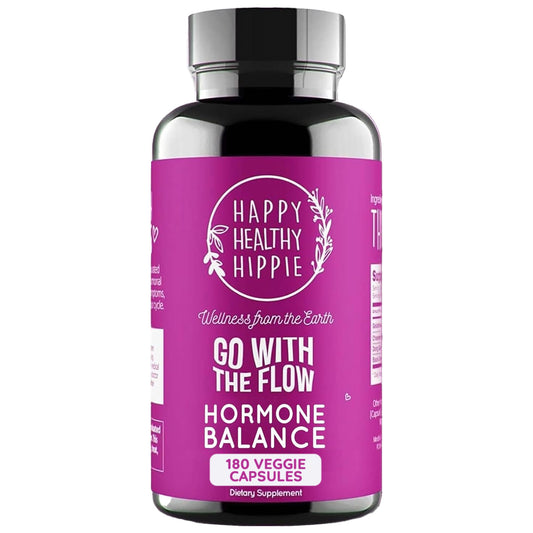 Happy Healthy Hippie Go With The Flow bottle front view for hormonal balance support