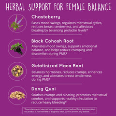 Go With The Flow packaging ingredients chart shows herbal blends