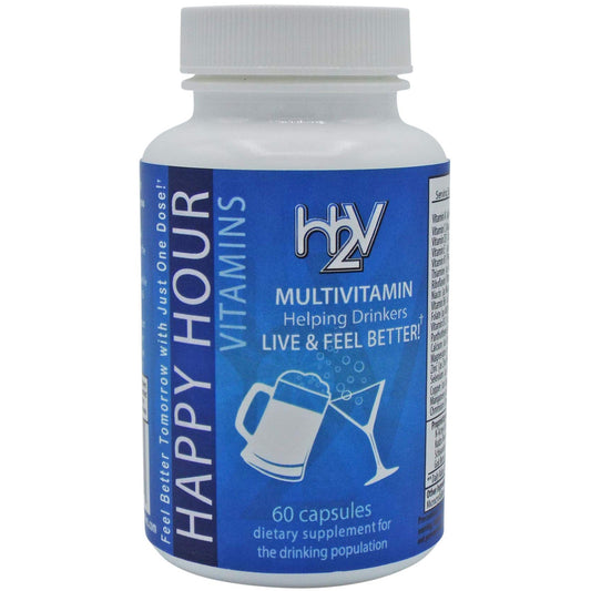 Happy Hour Vitamins bottle front view, daily multivitamin for balanced mornings.