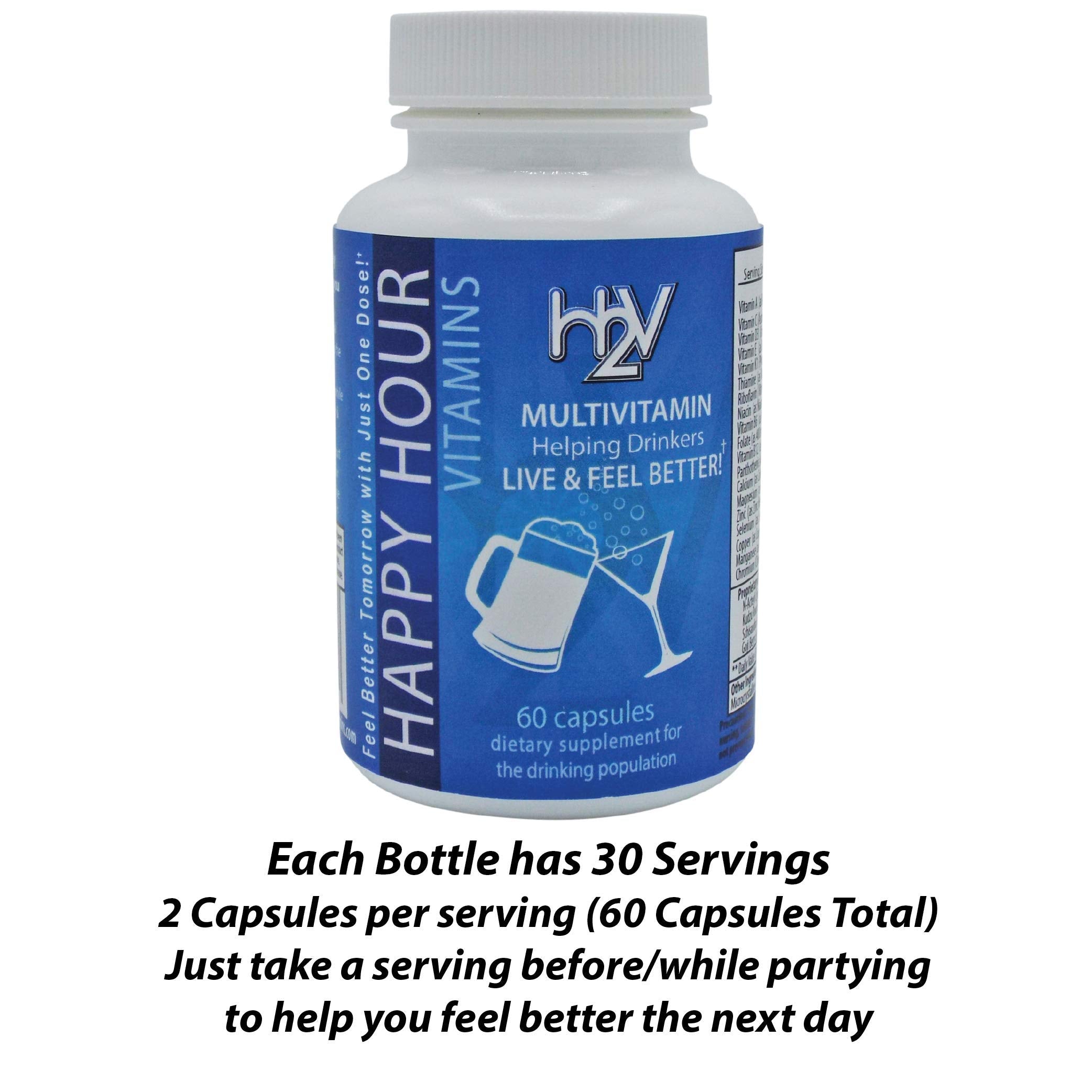 Happy Hour Vitamins bottle side view for convenient twice-daily dosing.
