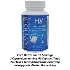 Happy Hour Vitamins bottle side view for convenient twice-daily dosing.