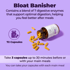 Happy Mammoth Bloat Banisher capsules on jar emphasize easy daily use