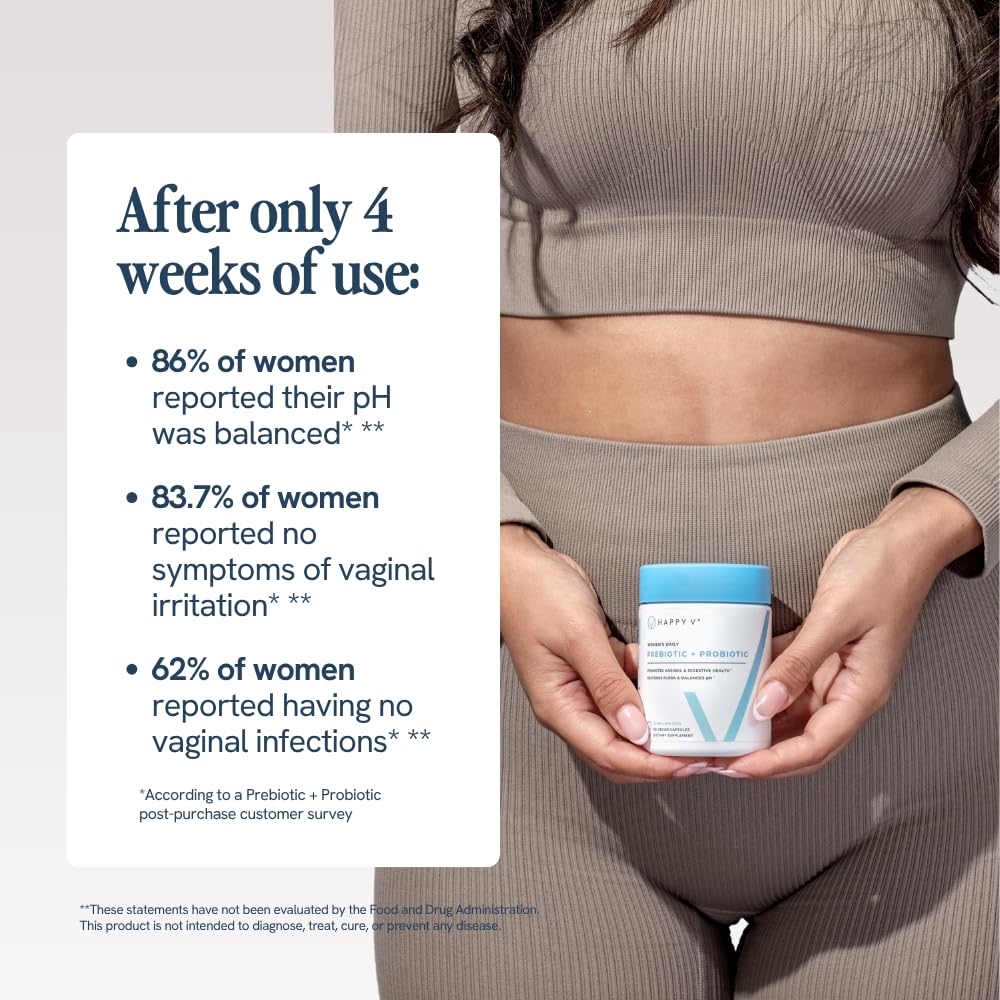 Happy V probiotic capsule with LA-14 and HN001 strains for vaginal balance.