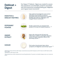 Happy V Debloat + Digest gut health scene with fresh simple ingredients