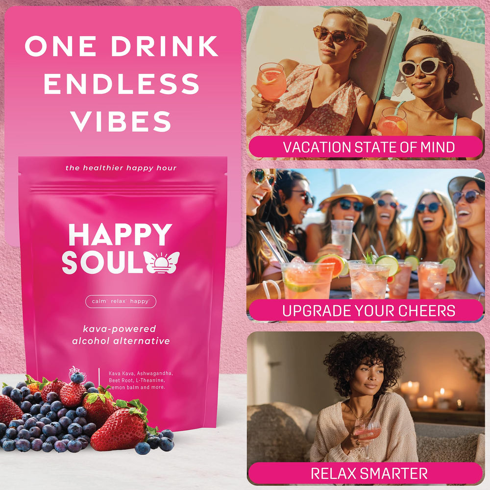 HappySoul Kava Drink Mix Berry glass mocktail ready to sip without alcohol