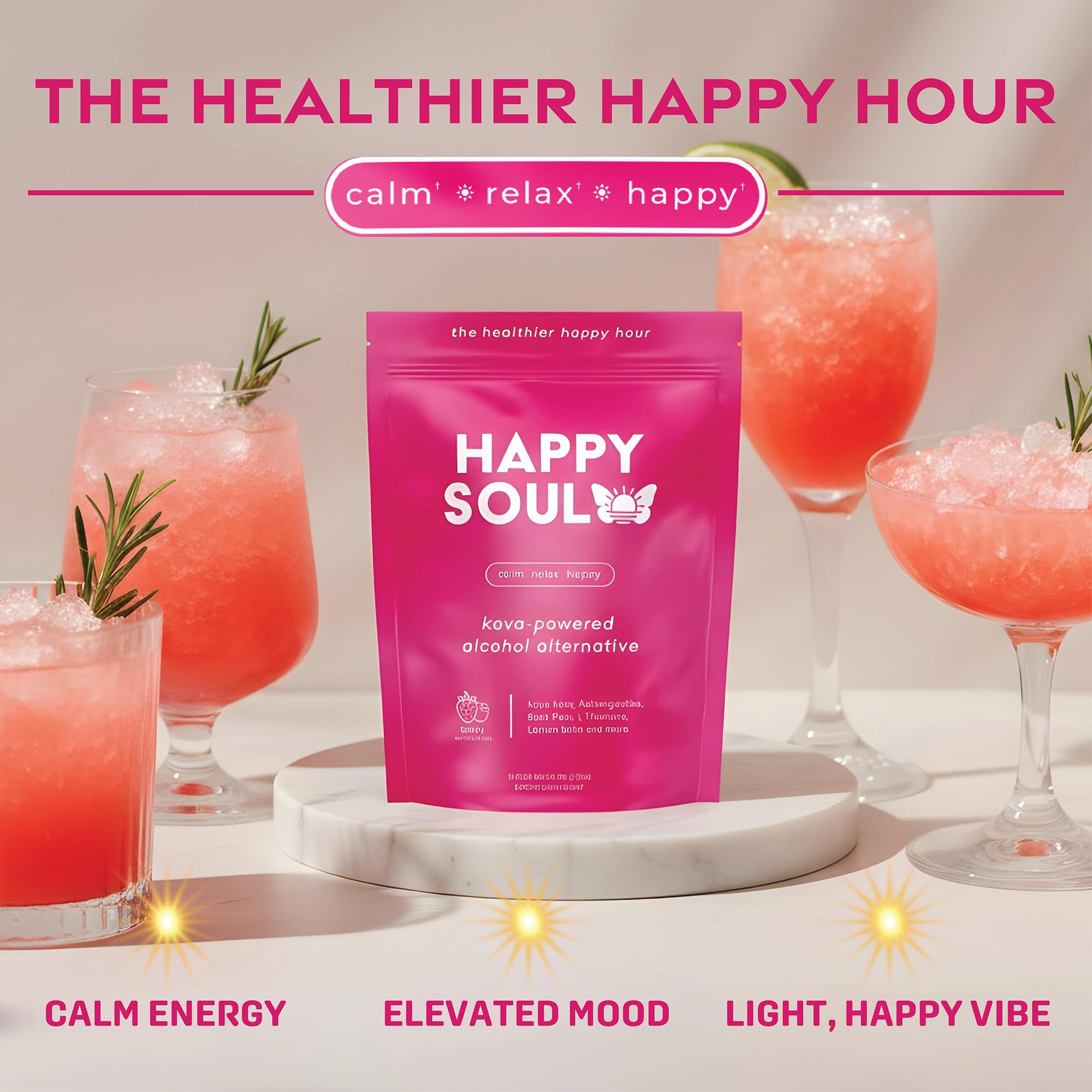 HappySoul Kava Drink Mix Berry party setup versatile for mocktails and gatherings